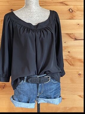 Maeve Anthropologie Black Scoop Neck Blouse